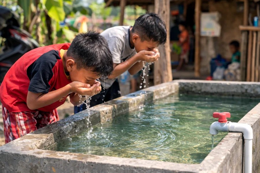 warga Desa Jagabita Parung Panjang memanfaatkan air bersih sumur bor program Air Bersih Berdikari